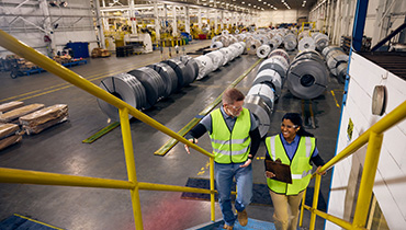 worker going up stairs