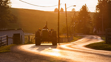 Semi-truck and trailer on rural road