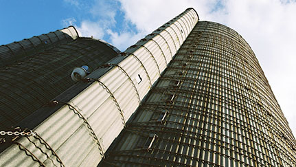View of a grain bin silo