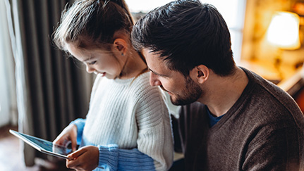 A family looking at a photo album