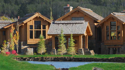 view of a large cabin lodge