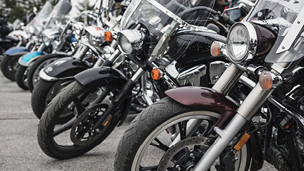 row of parked motorcycles